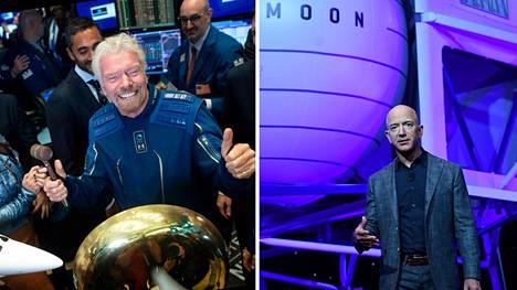 Miljardööri Sir Richard Branson (vasemmalla) aikoo lähteä avaruuslennolle jo ensi viikolla. Jeff Bezosin kaavaileman avaruuslennon on määrä toteutua 20. heinäkuuta.
