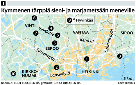 marjastus kartta Pääkaupunkiseudun marjastus  ja sienestyspaikkoja   HS Ilta | HS.fi