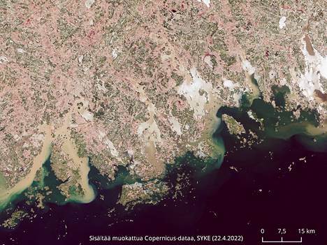 Porvoonjoki ja Mustijoki värjäsivät Etelä-Suomen rannikkoa ruskeaksi huhtikuussa.
