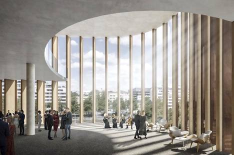 The music house will have a lot of curved shapes, wooden surfaces and light from large windows. 
