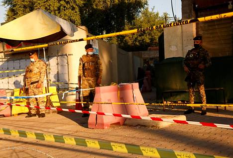 Strict security measures were in place on election day.  Voting place in Baghdad.