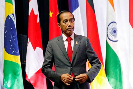 Indonesian presidentti Joko Widodo osallistui lehdistötilaisuuteen Balilla G20-johtajien huippukokouksen jälkeen marraskuussa 2022.