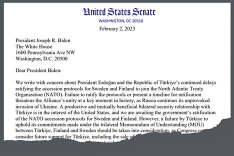 Ote senaattoreiden torstaisesta kirjeestä presidentti Joe Bidenille.