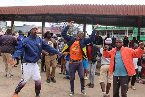 Public transport workers danced at a democracy demonstration at a bus station in the city of Manzin in Swaziland on Tuesday.