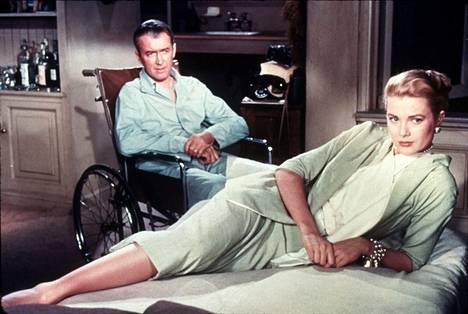 James Stewart ja Grace Kelly Alfred Hitchcockin elokuvassa Takaikkuna vuodelta 1954.