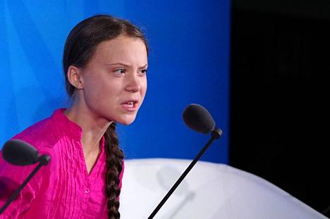 Ilmastoaktivisti Greta Thunberg puhui YK:n ilmastohuippukokouksessa New Yorkissa 23. syyskuuta.