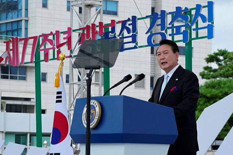 Etelä-Korean presidentti Yoon Suk-yeol piti puheen maanantaina 15. elokuuta Korean vapautuspäivänä.