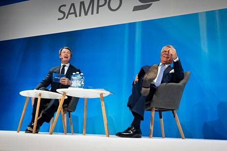Peter Nyman (vas.) haastatteli ennen yhtiökokouksen alkua Björn Wahlroosia. Myös yleisö sai esittää kysymyksiä Wahlroosille.