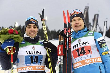 Iivo Niskanen (oik.) ja Ristomatti Hakola sijoittuivat kolmansiksi maailmancupin sprinttiviestissä helmikuussa Lahdessa.