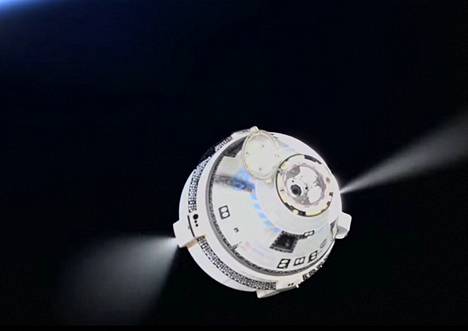 In a picture taken from NASA's live broadcast, the Starliner detaches from the space station.