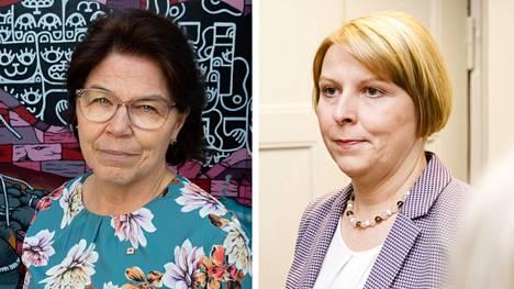 Superin puheenjohtaja Silja Paavola (vas.) ja Tehyn toiminnanjohtaja Else-Mai Kirvesniemi ihmettelevät THL:n tuoretta ehdotusta.
