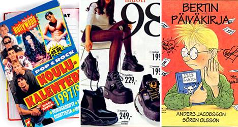1990-lukuun kuuluivat Pop & Rock -koulukalenterit, tolppakengät sekä Bertin päiväkirjat.
