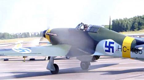 Phillip Lawton's Hurricane fighter jet at Malmi Airport on August 7, 2014.