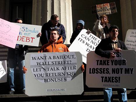 New Yorkin rahakadulla Wall Streetillä osoitettiin mieltä vuonna 2009.