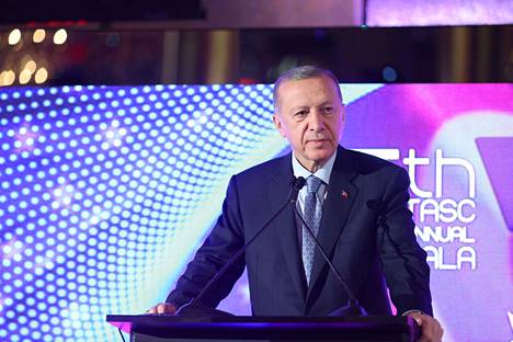 Turkin presidentti Recep Tayyip Erdoğan New Yorkissa maanantaina.