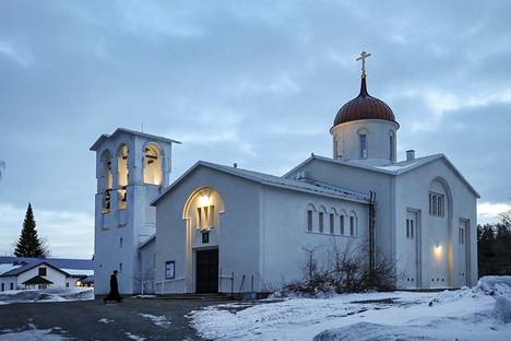 Valamon luostarin pääkirkko aamuvarhaisella huhtikuun alussa 2022.