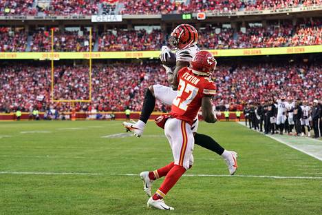 Bengals ’Ja’Marr Chase defeated Chiefs defender Rashad Fenton in a duel and caught the ball in the end zone.  In addition to his touchdown, Chase scored a pile of 54 yards with six catches.