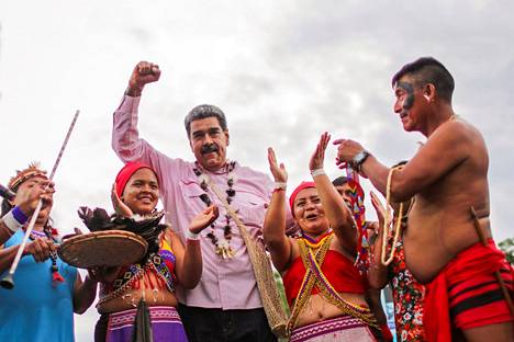Venezuelan leader Nicolás Maduro campaigns among the Jivi indigenous people in the state of Amazonas on June 14.
