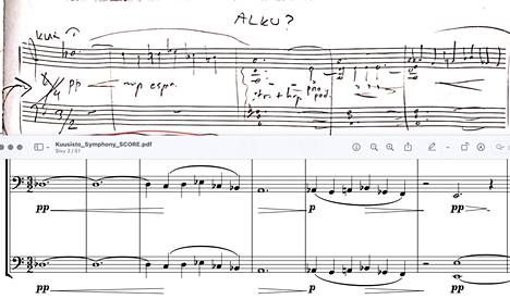 Sketch of a symphony clarinet solo.  In the final version, the subject is initially introduced on cellos and double basses.