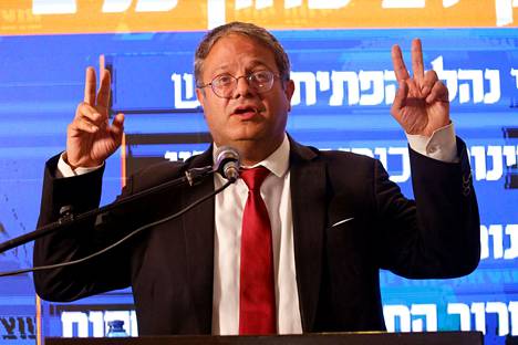 Itamar Ben-Gvir johtaa äärioikeistolaista Juutalainen voima -puoluetta. Ben-Gvir lehdistötilaisuudessa Jerusalemissa sunnuntaina.