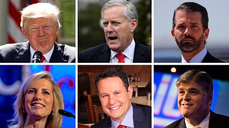 Donald Trump, Mark Meadows, Donald Trump Jr., Laura Ingraham, Brian Kilmeade ja Sean Hannity