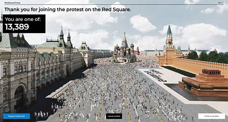 Ruutukaappaus Punaisen torin virtuaaliprotestista, joka lauantaiaamuna oli vielä kaukana miljoonatavoitteesta. Osallistujia oli kerääntynyt 13 389. 