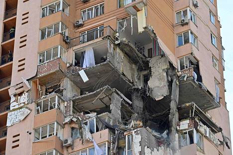 Damaged apartment building in Kiev on Saturday.