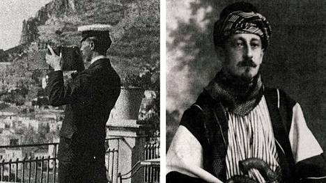 Montagu Parker kuvattuna vuonna 1910 Jerusalemissa. Valter Juvelius kuvattuna noin vuonna 1909 Jerusalemissa. 