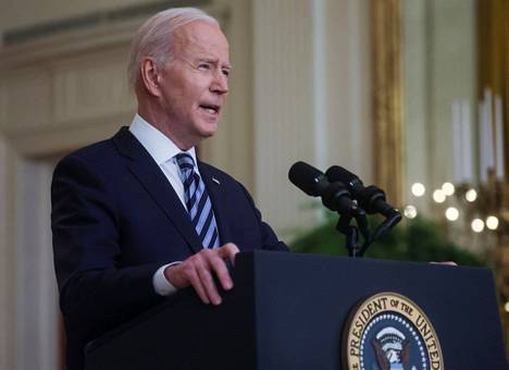 Yhdysvaltain presidentti Joe Biden puhui Valkoisessa talossa torstaina. 