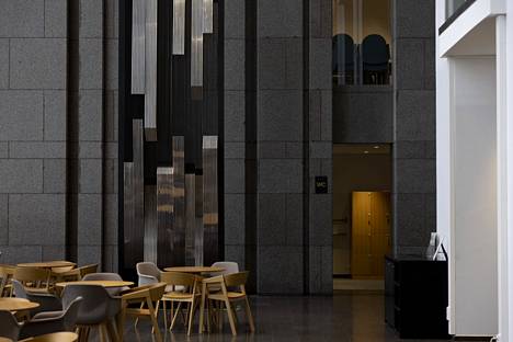 Raimo Utriainen's Waterfall decorates the lobby of Virtatalo.  Utriainen was a pioneer of Finnish abstract sculpture and was characterized by massive sculptures assembled from aluminum or stainless steel. 