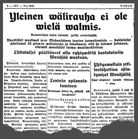 When Finland became independent, the First World War had already been going on for years.  The phases of the war were also closely followed in Finnish newspapers.  Turku Sanomat, December 7, 1917.