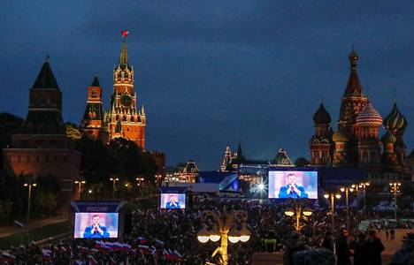 Punaisella torilla Moskovassa järjestettiin konsertti Vladimir Putinin puheen jälkeen.
