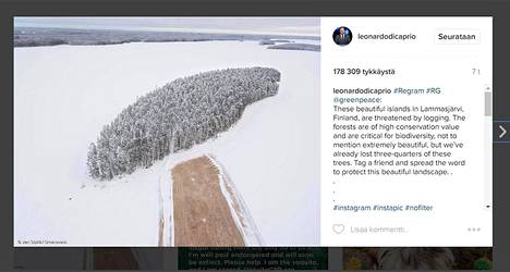 Kuva Lammasjärvestä Leonardo DiCaprion Instagramissa.