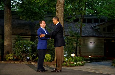 Venäjän presidentti Dmitri Medvedev tapasi Yhdysvaltain presidentti Barack Obaman Camp Davidissä Marylandissä toukokuussa 2012.