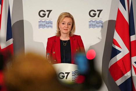 Britannian ulkoministeri Liz Truss puhui G7-ministerikokouksessa Liverpoolissa viime sunnuntaina.