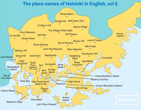 Helsingin kaupunkiympäristön toimiala julkaisi toisenkin kartan paikannimien käännöksistä englanniksi.