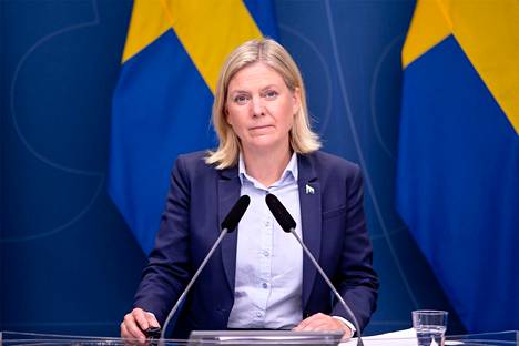 Magdalena Andersson puhui tiedotustilaisuudessa Tukholmassa syyskuussa. 