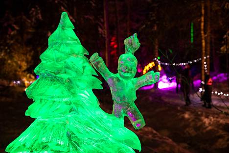 The ice sculpture park is lit and open 24 hours a day. 