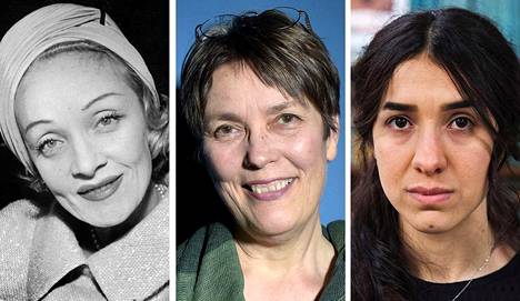Esimerkiksi näistä naisista saamme tänä keväänä lukea: Marlene Dietrich (vas.), Satu Hassi ja Nadia Murad.