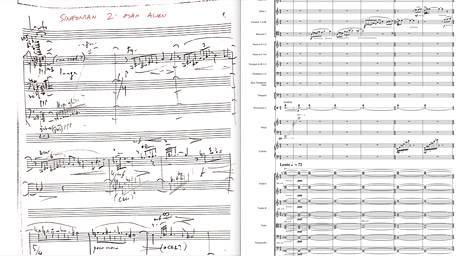 The beginning of the second part of the symphony from nature and an excerpt from the finished score.