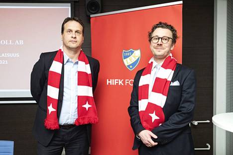 Heikki Pajunen (vas.) ja Janne Räsänen poseerasivat HIFK:n väreissä.