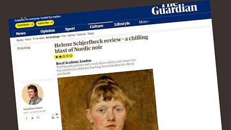The Guardianin kriitikko Jonathan Jones ei innostunut suomalaistaiteilijan näyttelystä. Kuvakaappaus The Guardianin nettisivuista.