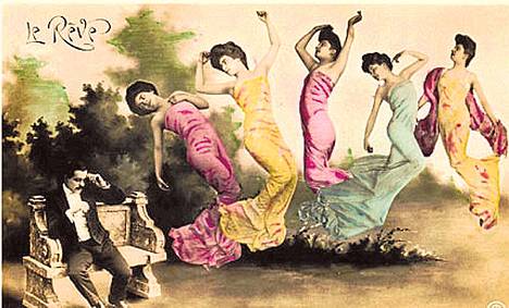 Surrealismia ja silmänlumetta -näyttelyssä on esillä satoja 1900-luvun alun postikortteja. Kuvassa Unelma, jonka julkaisi Société Industrielle de Photographie Pariisissa arviolta vuonna 1905.