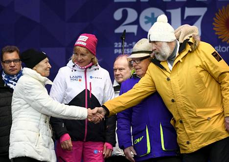 Siiri Rantanen (vas.), Marja-Liisa Kirvesniemi, Veikko Kankkonen ja Juha Mieto Hiihtomuseon Nordic Ski Hall of Fame -kunniagalleriaan valittujen hiihtourheilijoiden julkistustilaisuudessa Lahdessa 2. maaliskuuta 2017. 
