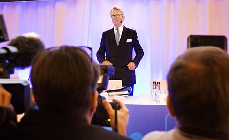 Nordean hallituksen puheenjohtaja Björn Wahlroos puhui yhtiökokouksessa Tukholmassa torstaina.