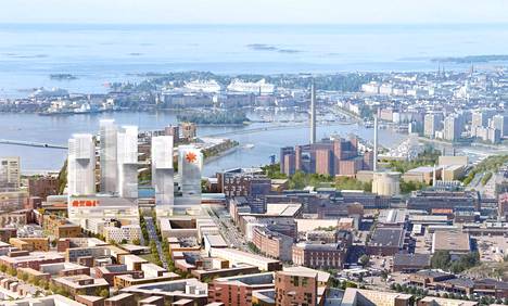 Kalasataman tornit hallitsevat valmistuessaan Helsingin kaupunkikuvaa. Tältä ne SRV:n havainnekuvan mukaan näyttäisivät.