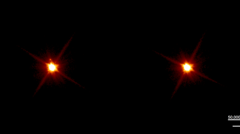 Kääpiöplaneetta Makemaken kuu erottuu kuvassa vasemalla pienenä pisteenä. Osan ajasta se on emoplaneetan varjossa. Kuvat otti avaruusteleskooppi Hubble kahden päivän välein.
