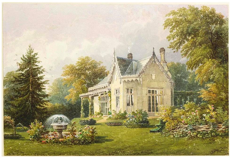 Caleb Robert Stanleyn Adelaide Cottage -maalaus vuodelta 1839.