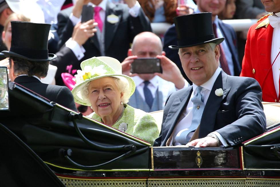 Queen and Prince Andrew at the Ascot gallop races in June 2019. Andrew, who has been shelved for royal representation, no longer appears in public.