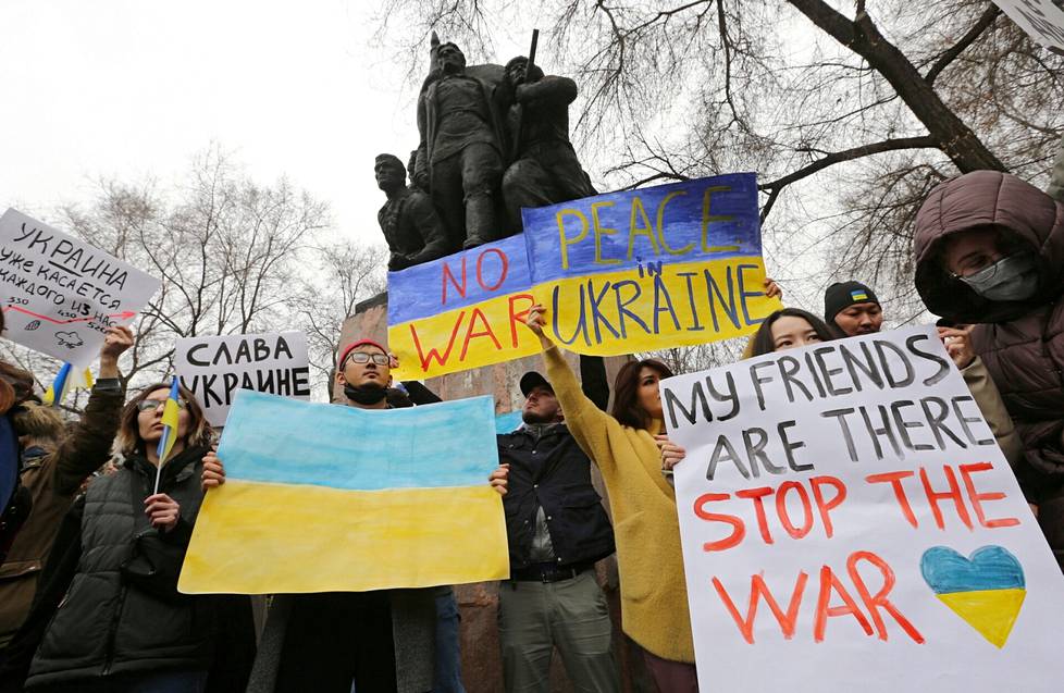 Almatyssa oli mielenosoitus Ukrainan tueksi maaliskuun 6. päivänä. 